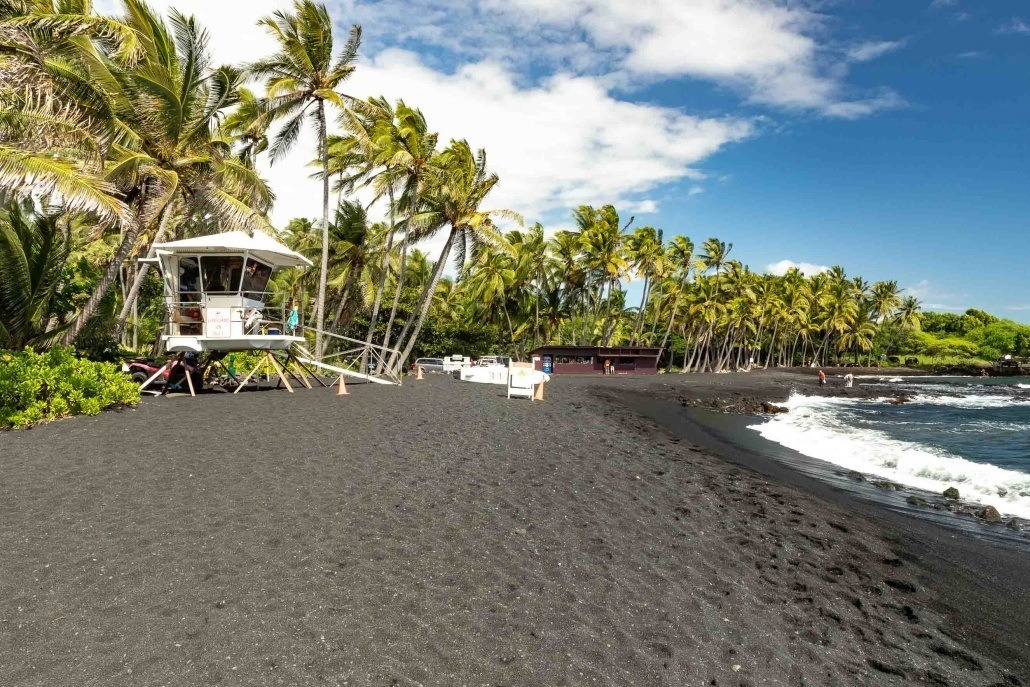 Punalu'u Black Sand Beach and Lifeguard Big Island