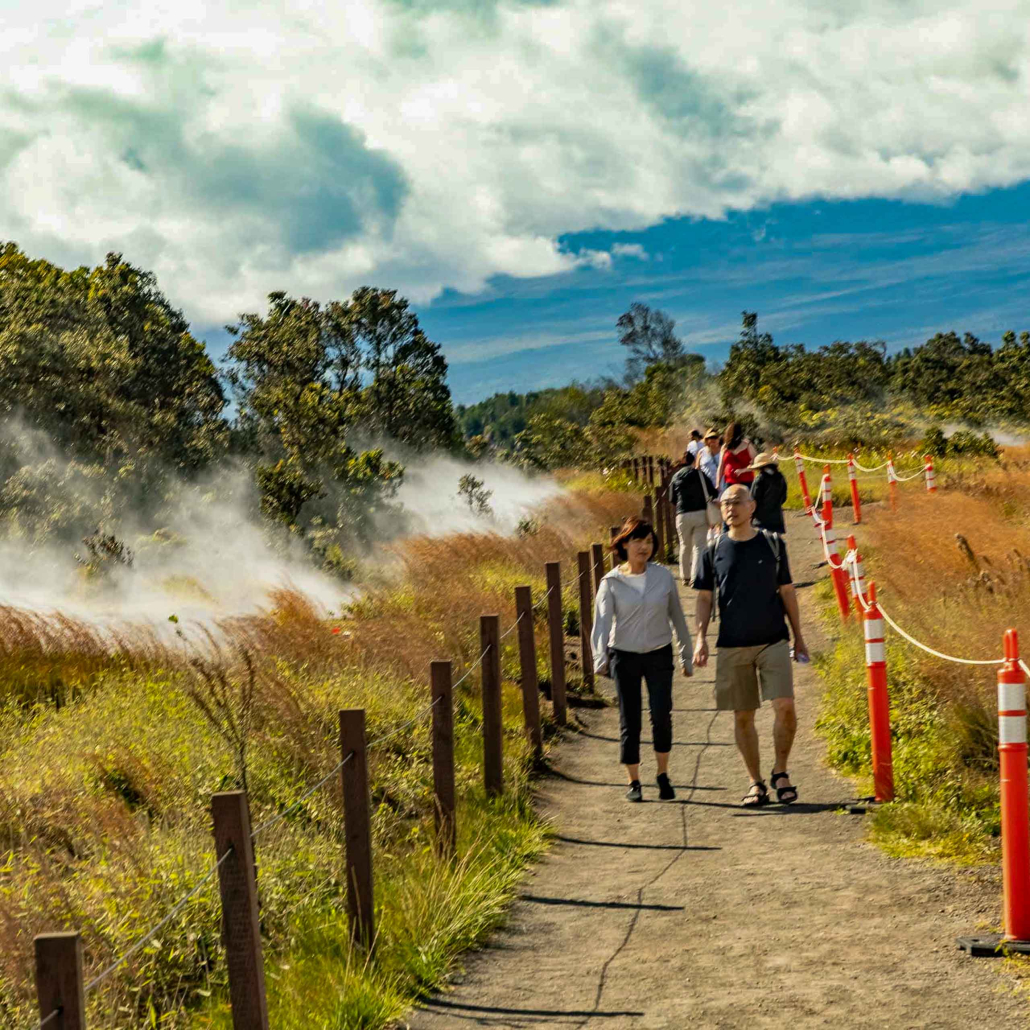 guests walking path at steam vents