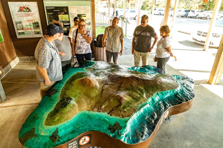 park visitors reviewing park model feature