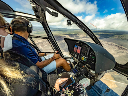 volcanoes national park helicopter pilot and guest big island