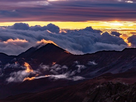 Haleakala Sunrise Crater Clouds Maui