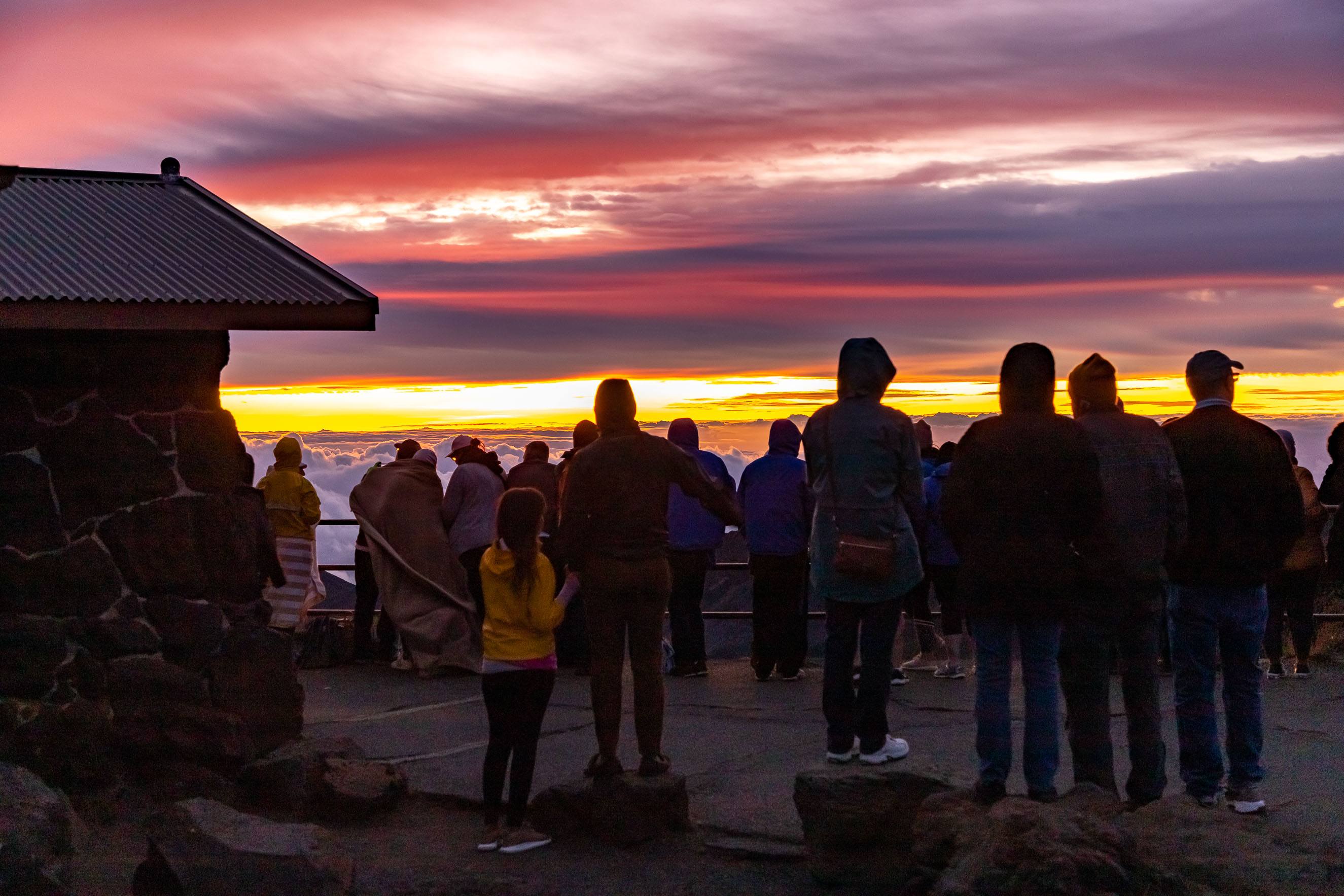 Haleakala Sunrise Crowd at Visitor Center Maui