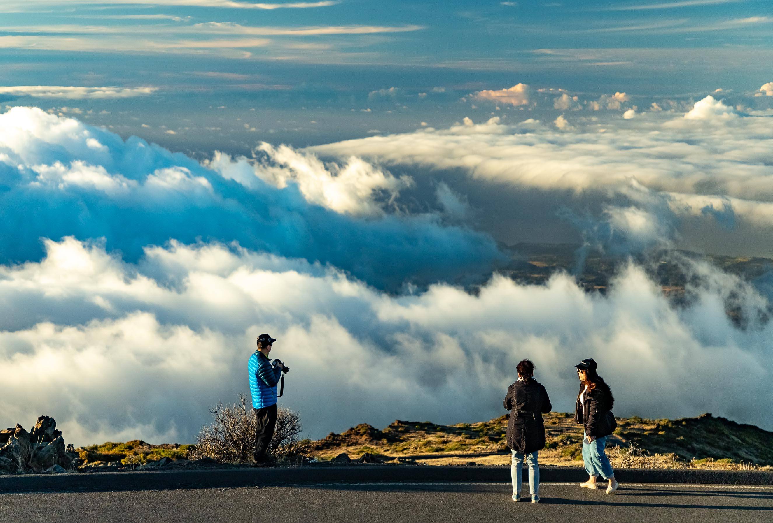 Haleakala Sunset Clouds and Visitors at Overlook Maui