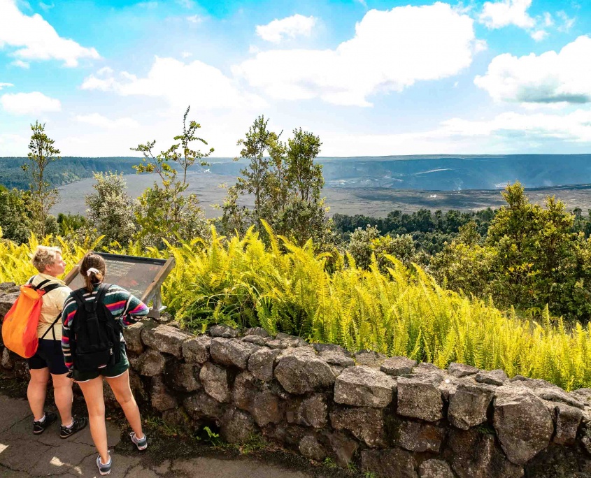 Guests Reading Sign at Kilauea Overlook