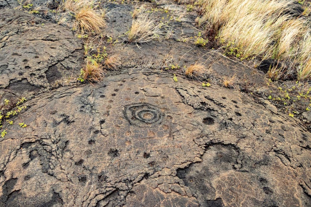 Petroglyph dots and circles at Pu'uloa along Chain of Craters Road Volcanoes National Park Big Island