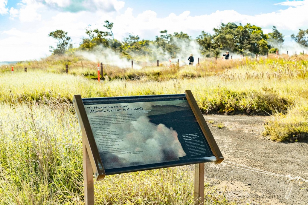 Steam Vents Info Signage along trail in Volcanoes National Park Big Island Hawaii
