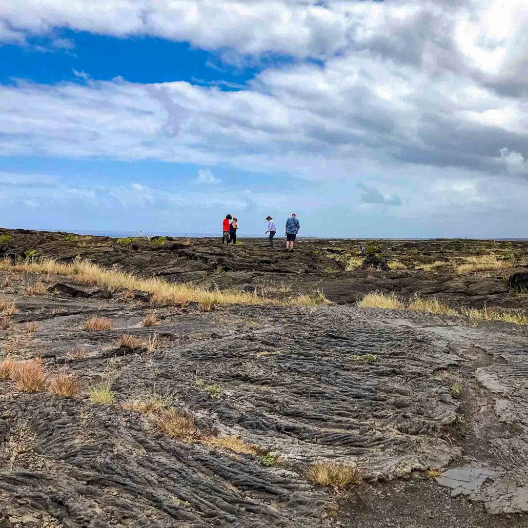 petroglyphs trail and visitors along chain of craters road volcanoes national park big island hawaii 