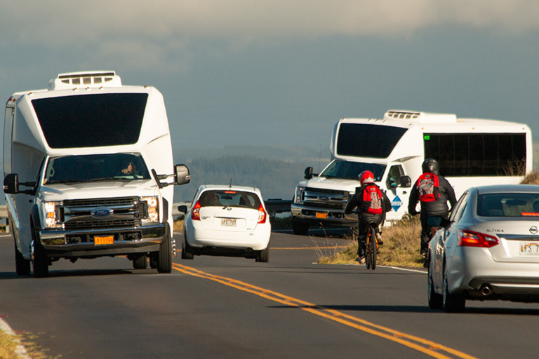 crater road haleakala bikes and tour van traffic 