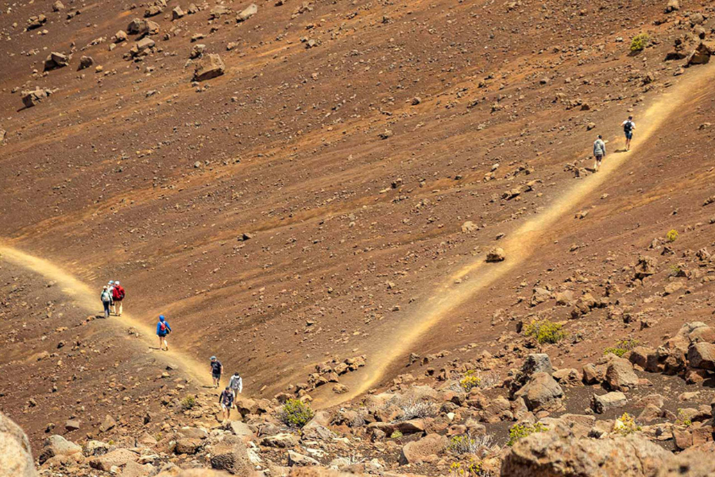 haleakala crater sliding sands trails hikers