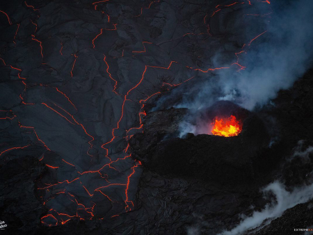 pond of lava within its cone latest kilauea overflight big isalnd paradise helicopters