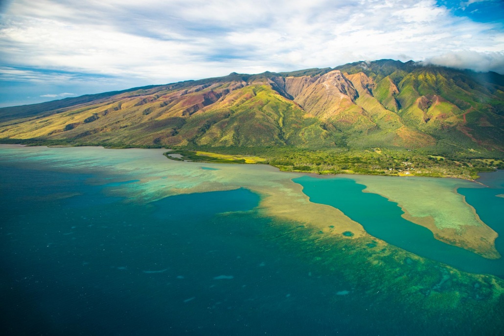 the spectacular coastline of maui from a helicopter tour