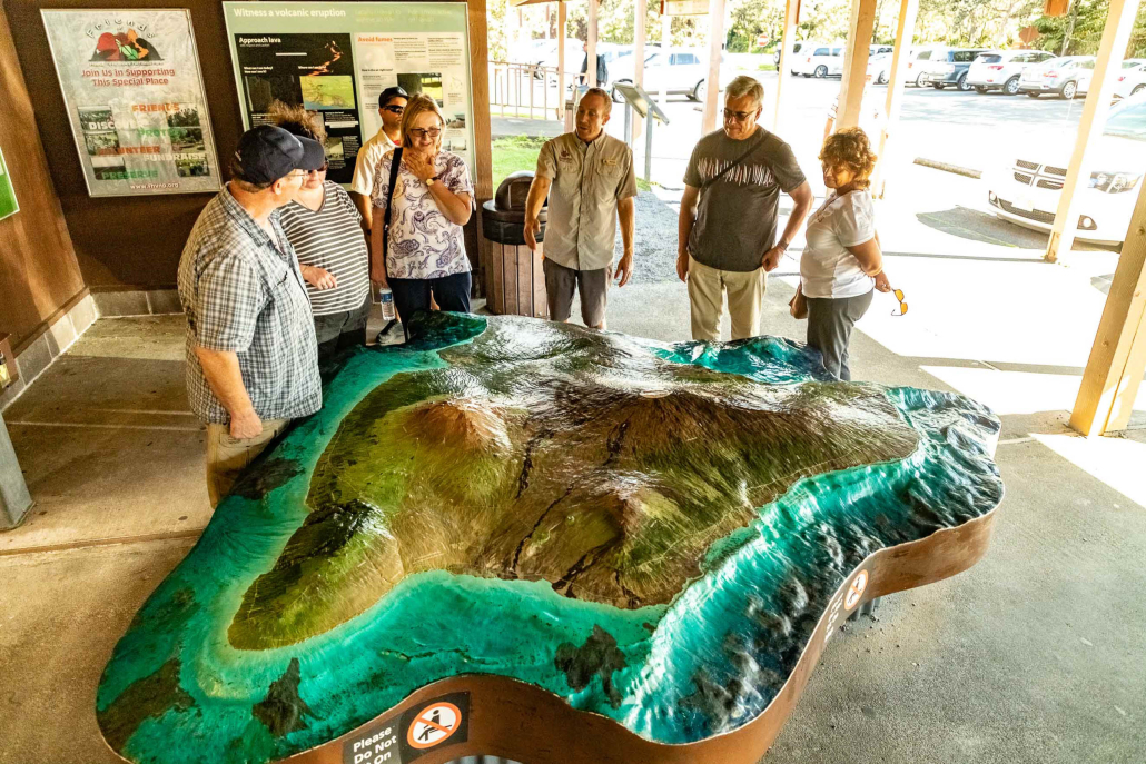 park visitors reviewing park model